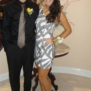 Bronze off shoulder sequined formal dress